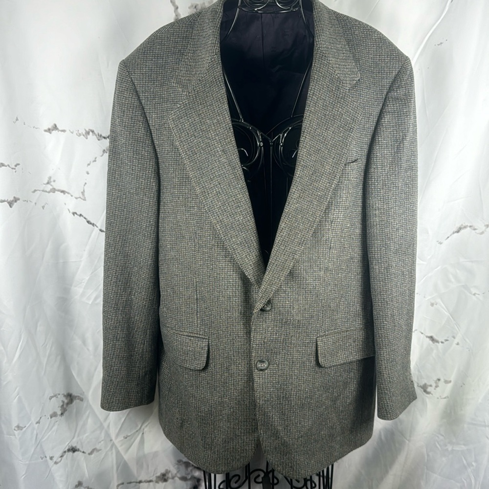 Robert Stock Wool Tweed Blazer Single Breasted Sport Coat Thin Line Plaid Lined